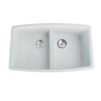 Soothera Granite Double Bowl Top Mount Kitchen Sink - White