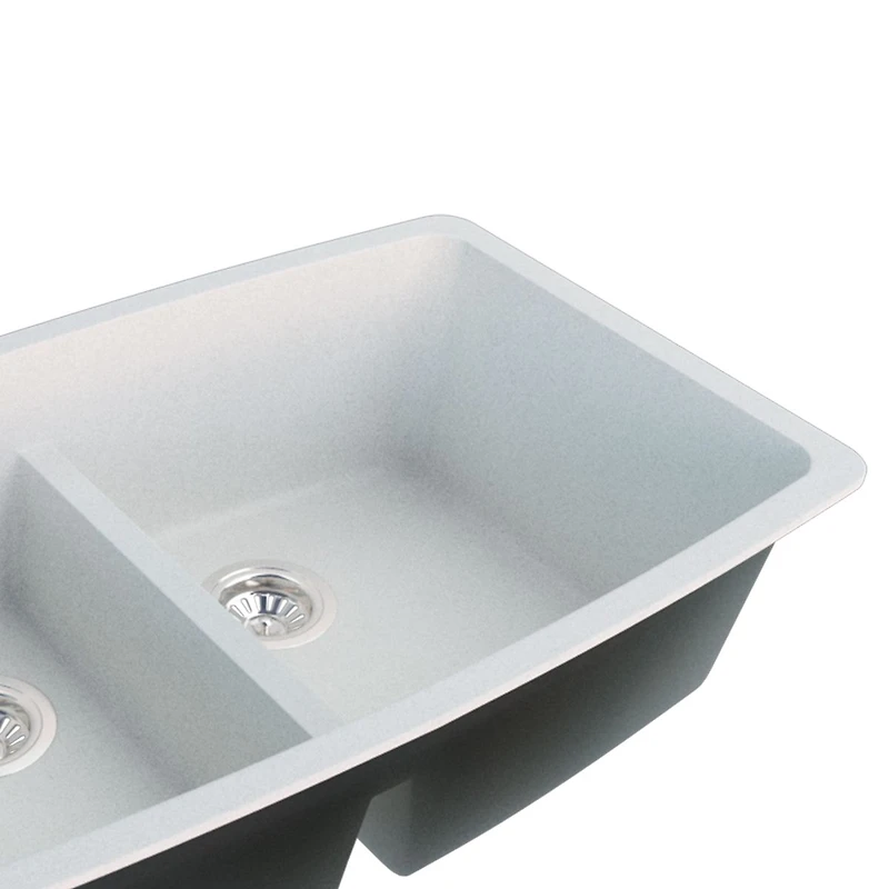 Soothera Évier de cuisine en granite à double bac encastré par le dessus – Blanc