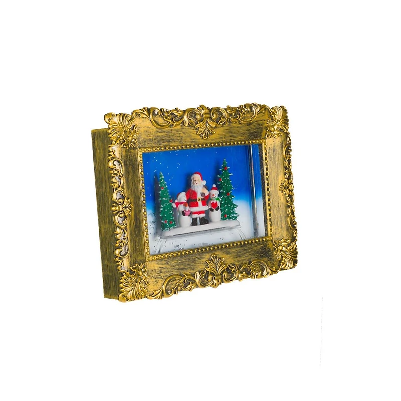 Gold Plastic Picture Frame Warm White LED Snow Globe Santa & Snowmen