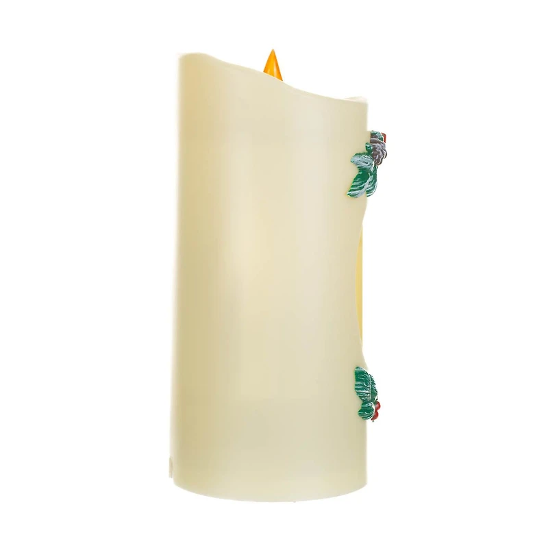 Off-White Plastic Candle Warm White LED Snow Globe Christmas Robins and Swirling Glitter