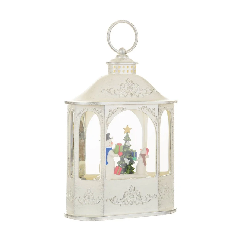 White Plastic Lantern Cool White LED Snow Globe Generous Snowmen