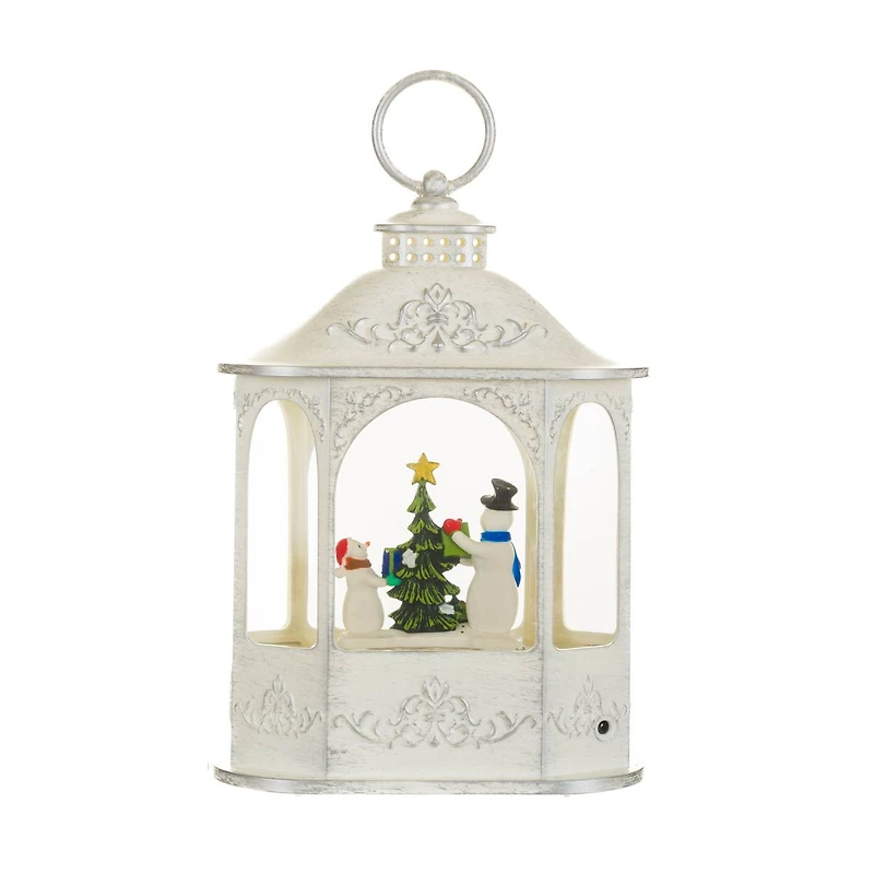 White Plastic Lantern Cool White LED Snow Globe Generous Snowmen