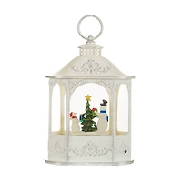 White Plastic Lantern Cool White LED Snow Globe Generous Snowmen