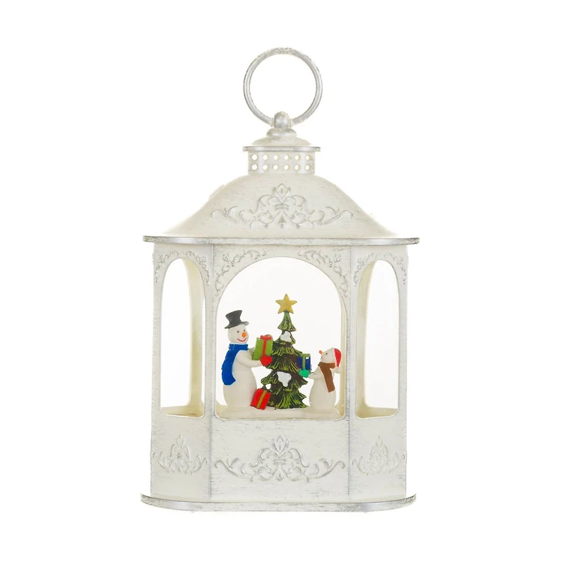 White Plastic Lantern Cool White LED Snow Globe Generous Snowmen