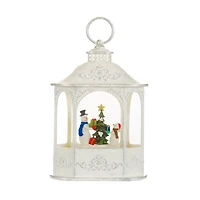 White Plastic Lantern Cool White LED Snow Globe Generous Snowmen