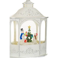 White Plastic Lantern Cool White LED Snow Globe Generous Snowmen