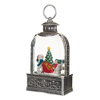 Silver Plastic Lantern Cool White LED Snow Globe Snow Family Adventure