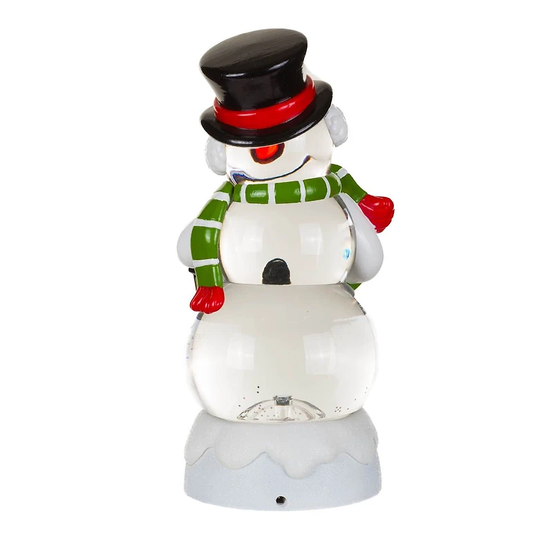 White Plastic Cheery Snowman Warm White LED Snow Globe Swirling Glitter