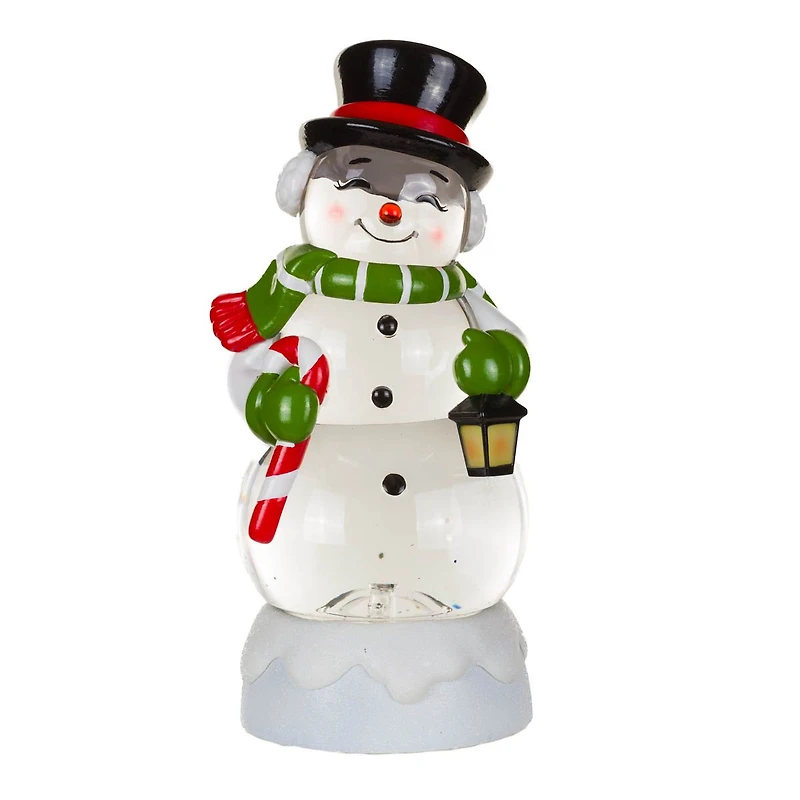 White Plastic Cheery Snowman Warm White LED Snow Globe Swirling Glitter