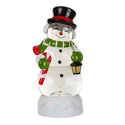 White Plastic Cheery Snowman Warm White LED Snow Globe Swirling Glitter