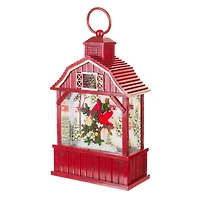 Red Plastic Barnhouse Warm White LED Water Lantern with Cardinals
