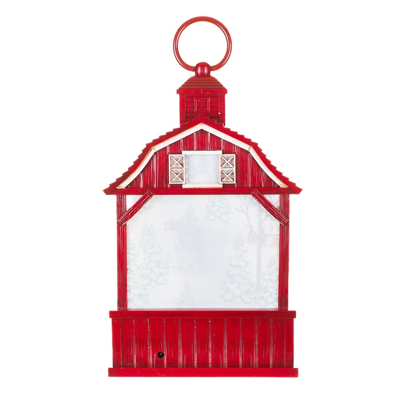 Red Plastic Barnhouse Warm White LED Water Lantern with Cardinals