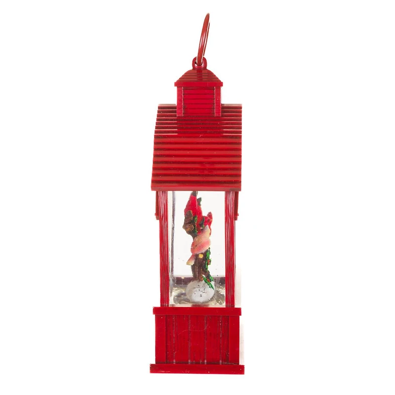 Red Plastic Barnhouse Warm White LED Water Lantern with Cardinals
