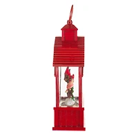 Red Plastic Barnhouse Warm White LED Water Lantern with Cardinals