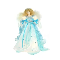 White and Teal Cotton Snowflake Warm White LED Angel Tree Topper Stars