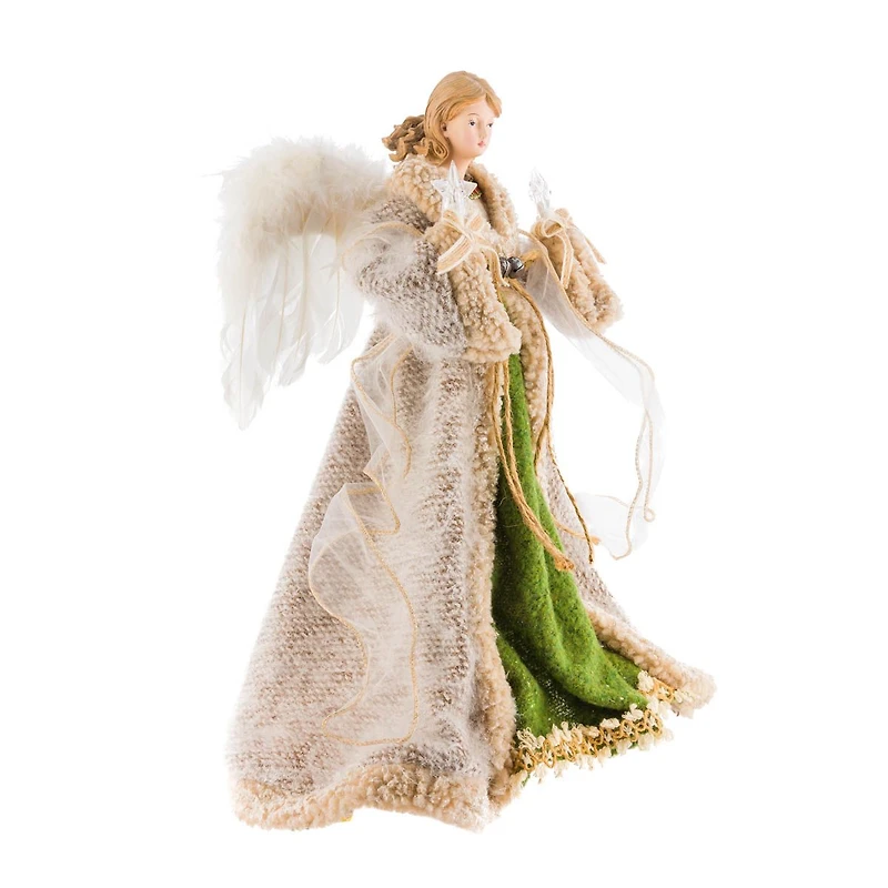 grey and Green Fabric Forest Guardian 10-Light Angel Tree Topper
