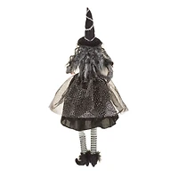 Figurine sorcière assise suspendue en tissu noir scintillant avec grimoire
