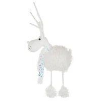 Fluffy White Poly Reindeer Warm White LED Figurine Sequin Scarf