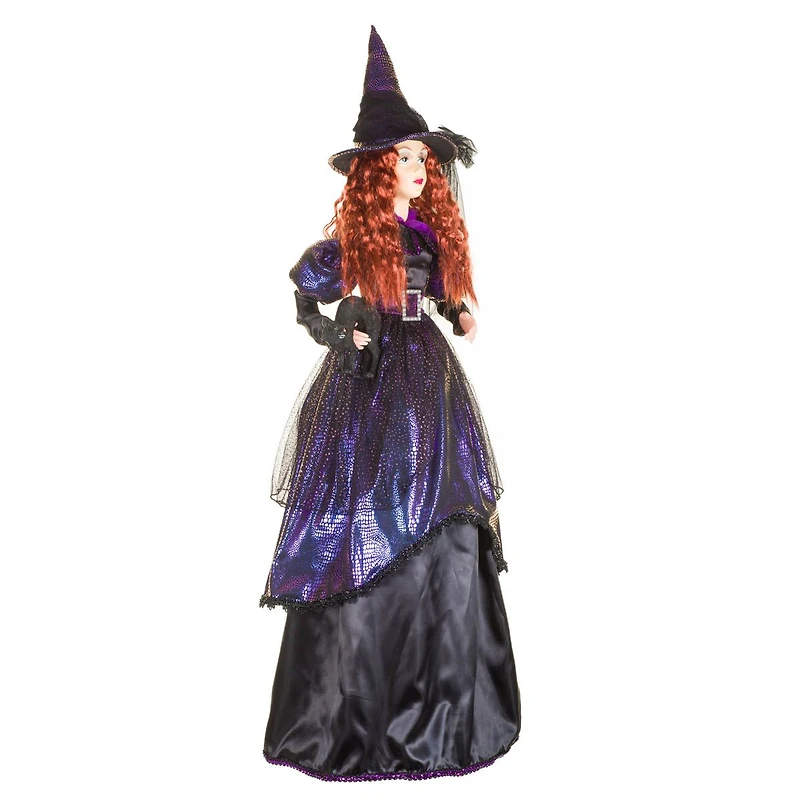 Sparkly Violet Fabric Witch Figure with Scaredy Cat