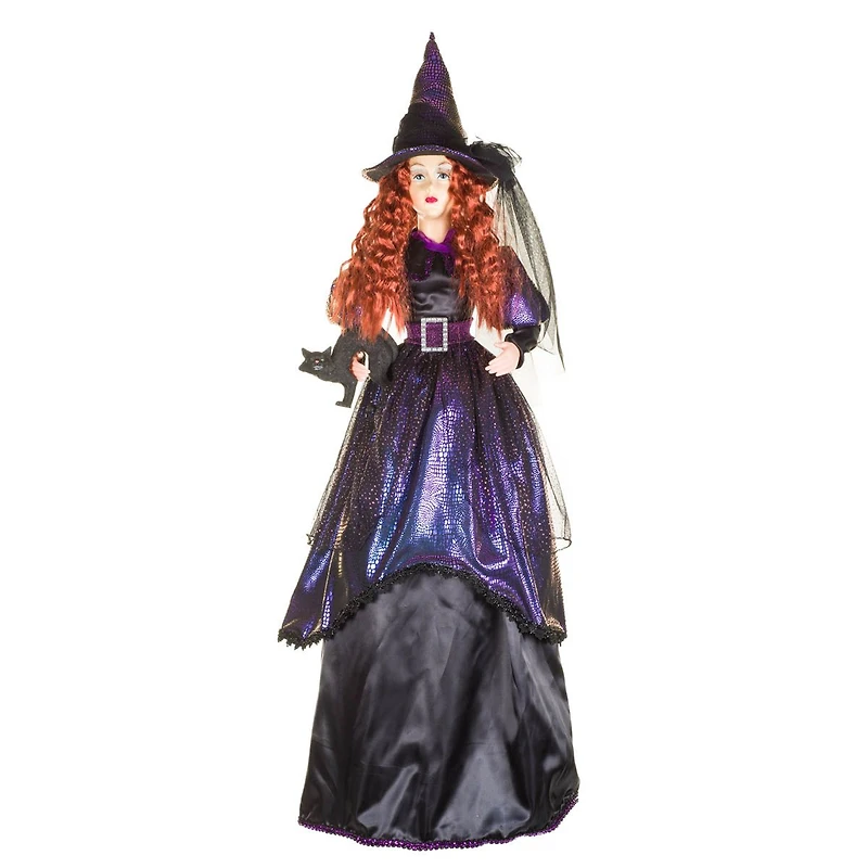 Sparkly Violet Fabric Witch Figure with Scaredy Cat