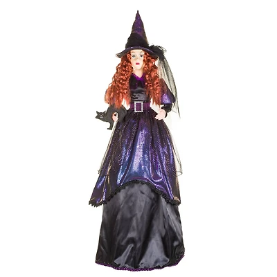 Sparkly Violet Fabric Witch Figure with Scaredy Cat
