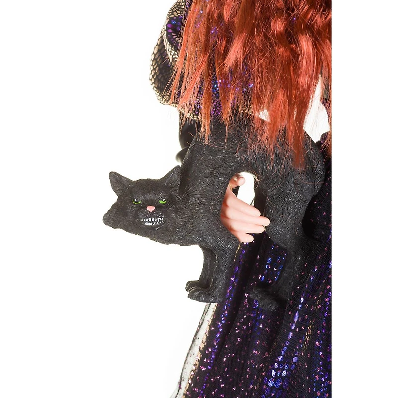Sparkly Violet Fabric Witch Figure with Scaredy Cat