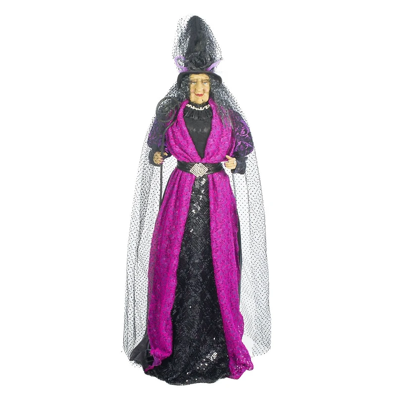 Orchid and Black Fabric Witch Figure with Spider Staff