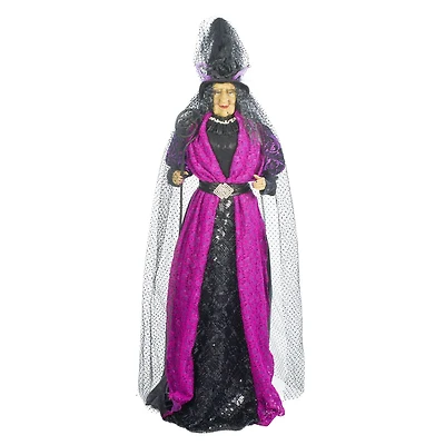 Orchid and Black Fabric Witch Figure with Spider Staff