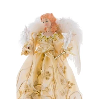 Ivory and Gold Fabric 10-Light Angel Tree Topper Feathered Wings