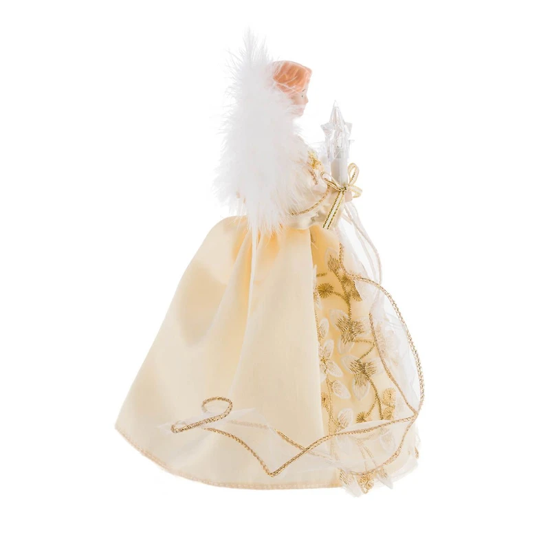 Ivory and Gold Fabric 10-Light Angel Tree Topper Feathered Wings