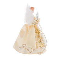 Ivory and Gold Fabric 10-Light Angel Tree Topper Feathered Wings