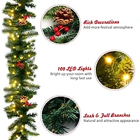 Pre-lit Artificial Christmas Garland, Red Berries - 9 ft