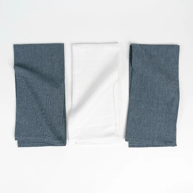Set of 3 Kitchen Contemporary Denim Towels