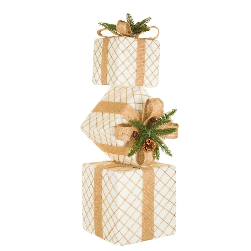 Off-White Cloth Stack of Presents with Braided Wrapping