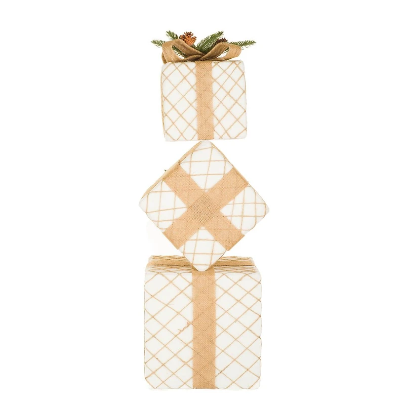 Off-White Cloth Stack of Presents with Braided Wrapping
