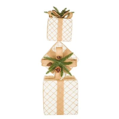 Off-White Cloth Stack of Presents with Braided Wrapping
