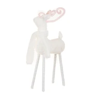 White Yarn Reindeer Figurine with Pink Candycane Antlers