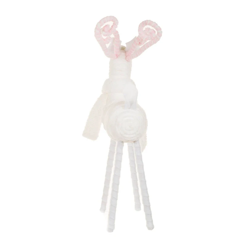 White Yarn Reindeer Figurine with Pink Candycane Antlers