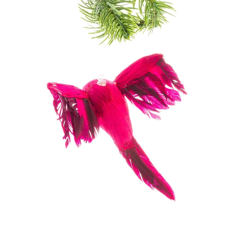 Magenta Feathered Hummingbird Ornament with Red Chin, Pack of 8