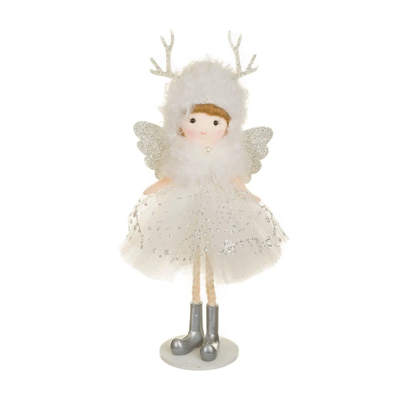 Hangable White and Silver Fabric Cherub Girl Doll Reindeer Hat, Pack of 8