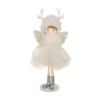 Hangable White and Silver Fabric Cherub Girl Doll Reindeer Hat, Pack of 8