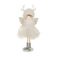 Hangable White and Silver Fabric Cherub Girl Doll Reindeer Hat, Pack of 8