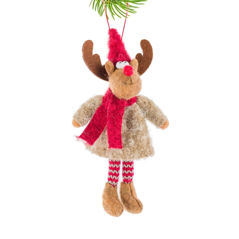 Hanging Brown Fabric Reindeer Doll with Scarf, Pack of 10