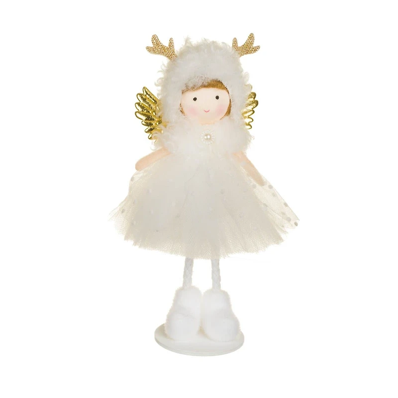 Hangable White Fabric Cherub Girl Doll Reindeer Hat, Pack of 8