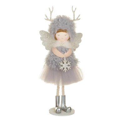 Poupées chérubins suspendues en tissu gris fumé et argent avec bonnet renne, ensemble de 8