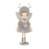 Poupées chérubins suspendues en tissu gris fumé et argent avec bonnet renne, ensemble de 8