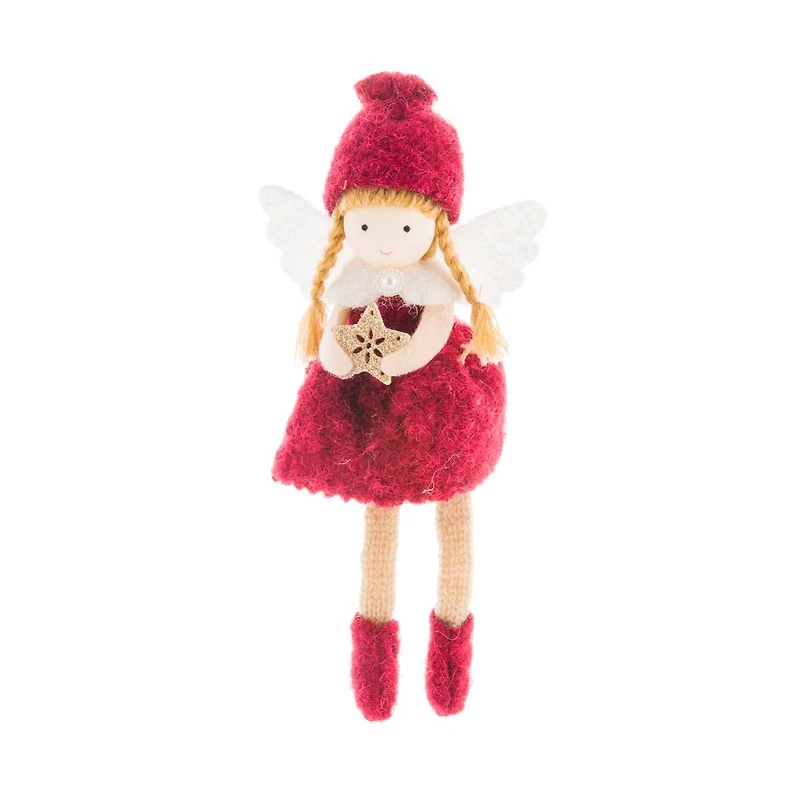 Sitting Burgundy Fabric Cherub Girl Doll with Star, Pack of 6