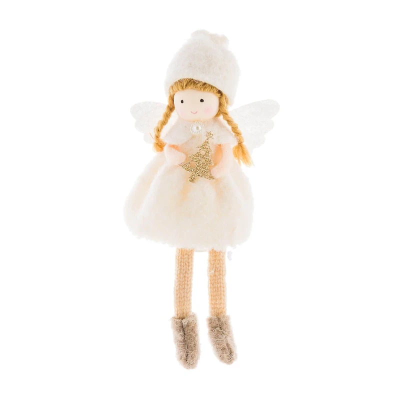 Sitting Off-White Fabric Cherub Girl Doll with Tree, Pack of 6