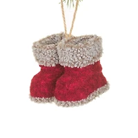 Hangable Red Fabric Boots Ornament with grey Trim, Pack of 10