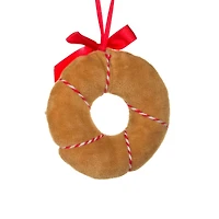 Brown Fabric Gingerbread Wreath Ornament Candycane String, Pack of 10